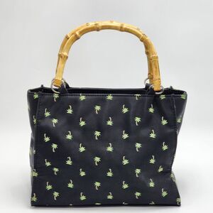 Sunny Hawaii Vintage Palm Trees Bamboo Handle Tote Handbag
